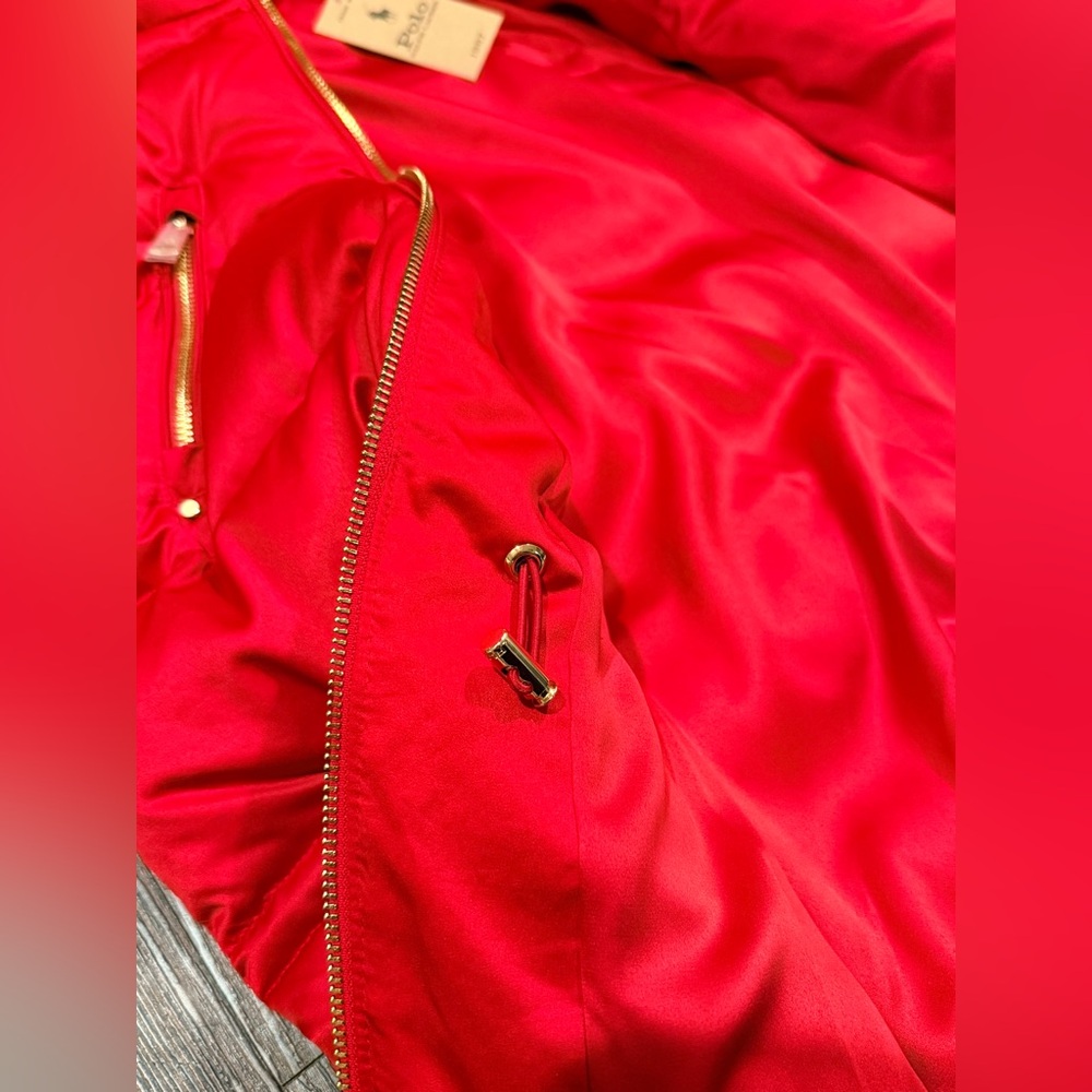 LAUREN RALPH LAUREN Womens Red Stand Collar Cinched Waist Puffer Jacket Size S - Picture 16 of 16